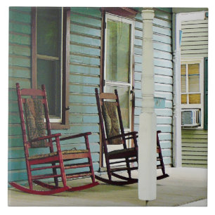 Wooden Rocking Chairs on Porch Tile