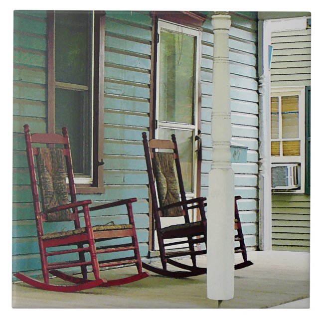 Wooden Rocking Chairs on Porch Tile (Front)
