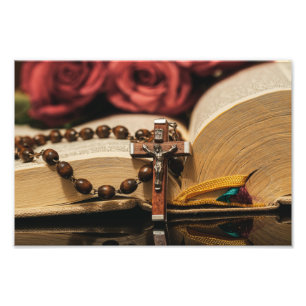 Wooden Rosary with Jesus on Cross Photo Print
