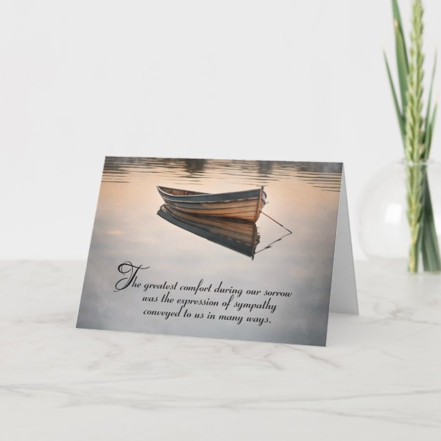 Wooden Rowboat on Misty Lake Sympathy Thank You  Card (Front)