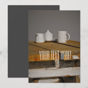 Wooden Rustic Table Tea Pot Cups Invitation Card