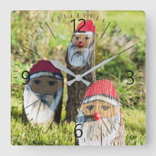 Wooden Santa Claus Square Wall Clock