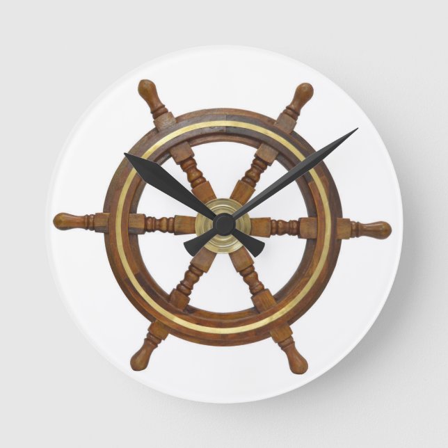 Wooden Ship Steering Wheel Round Clock (Front)