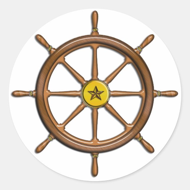 Wooden Ship's Wheel Classic Round Sticker (Front)