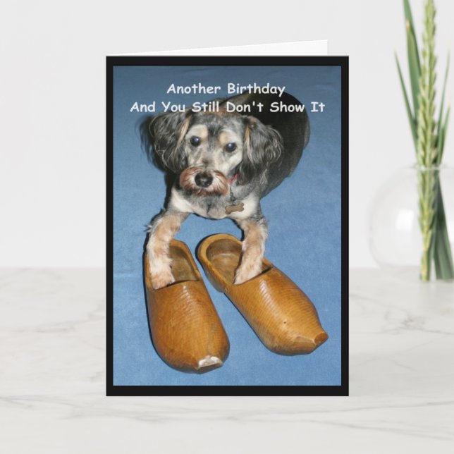 Wooden Shoe Know It? Birthday Card With Dog (Front)