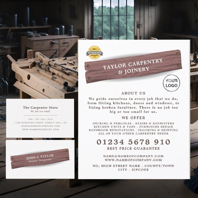 Wooden Sign, Carpentry, Carpenter Advertising Flyer (Creator Uploaded)