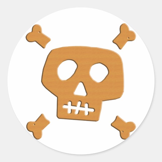 Wooden Skull Classic Round Sticker (Front)