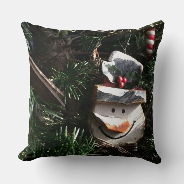 Wooden Snowman Face Cushion (Front)