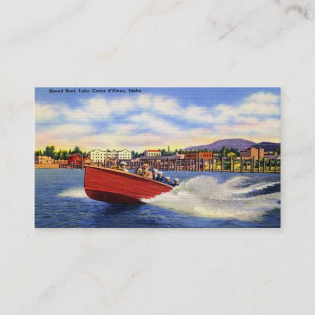 Wooden Speed Boat on Lake Coeur d'Alene, Idaho Business Card (Front)