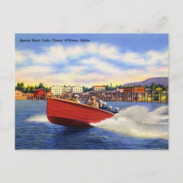 Wooden Speed Boat on Lake Coeur d'Alene, Idaho Postcard (Front)