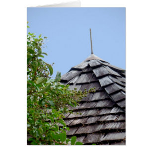 Wooden split shingle cupola sky tree sepia