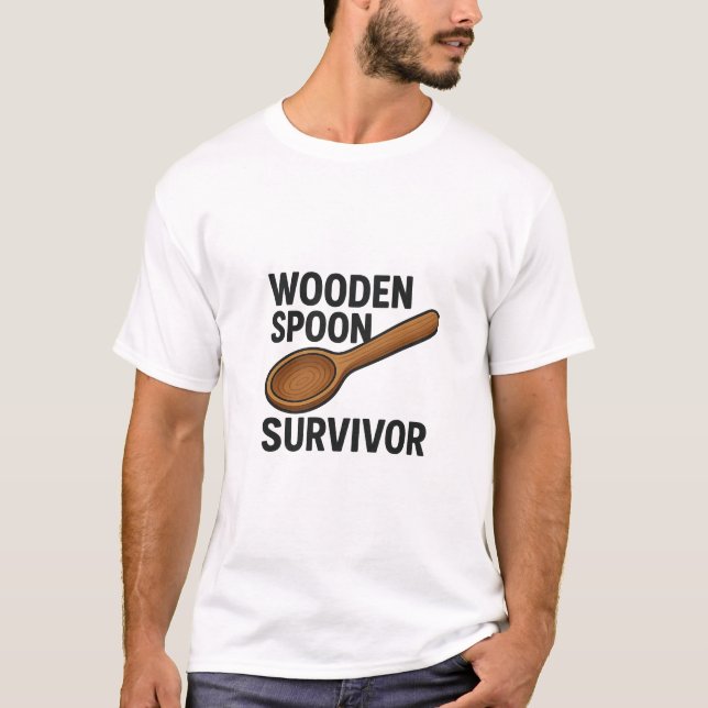 Wooden Spoon Survivor – Funny Childhood Quote Desi T-Shirt (Front)