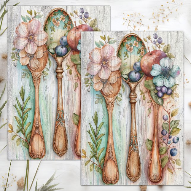 WOODEN SPOONS FLORAL DECOUPAGE TISSUE PAPER (WOODEN SPOONS FLORAL DECOUPAGE TISSUE PAPER)