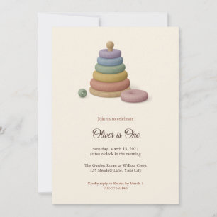Wooden Stacking Rings First Birthday Invitation