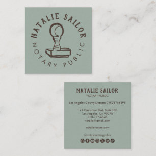 Wooden Stamp Logo Notary Public CUSTOM Social Icon Square Business Card