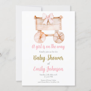 Wooden stroller Baby Shower Girl invitation