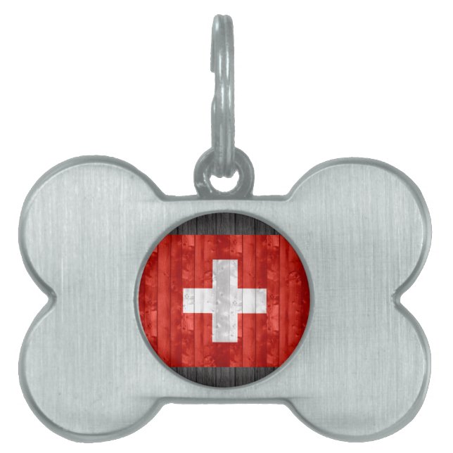 Wooden Swiss Flag Pet Tag (Front)