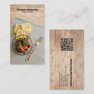 Wooden Table Setting Personal Chef QR Code Business Card