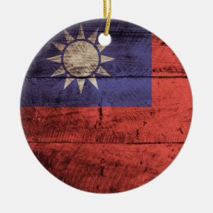 Wooden Taiwan Flag Ceramic Tree Decoration