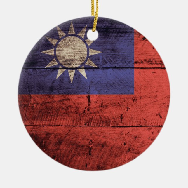 Wooden Taiwan Flag Ceramic Tree Decoration (Front)