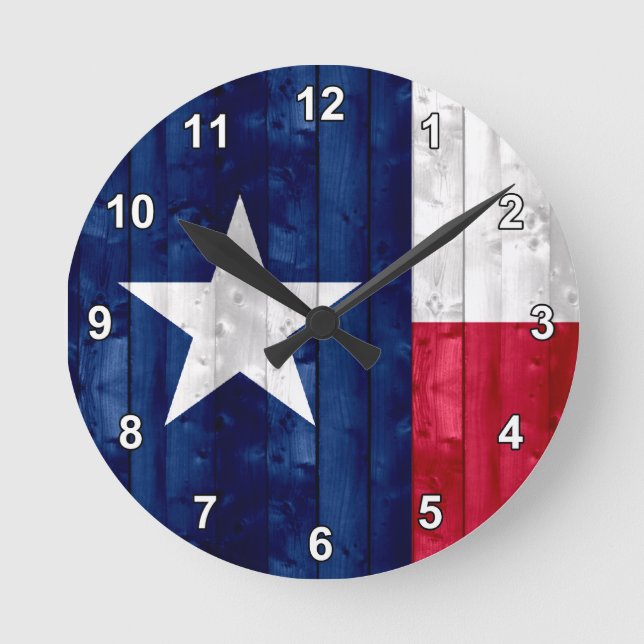 Wooden Texan Flag Round Clock (Front)
