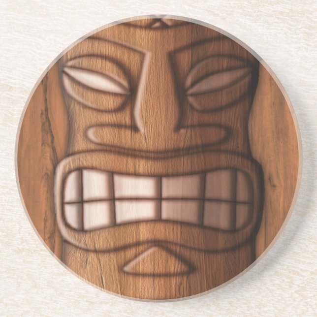 Wooden Tiki Mask Coaster (Front)