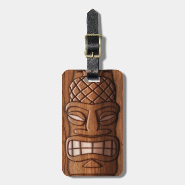 Wooden Tiki Mask Luggage Tag (Front Vertical)