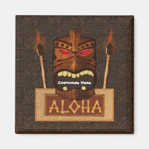 Wooden Tiki Mask Vintage Retro ALOHA Hawaiian Magnet