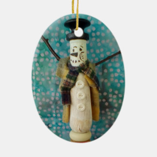 Wooden toy snowman ornament
