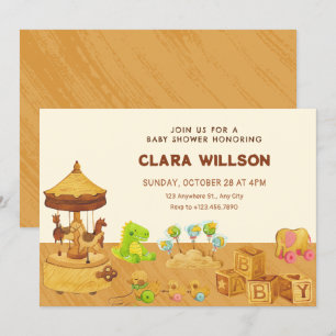 Wooden toys playful  baby shower invitation