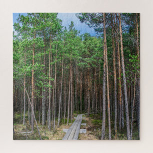 Wooden trail in pine forest jigsaw puzzle