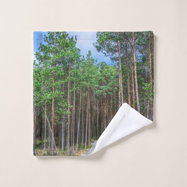 Wooden trail in pine forest wash cloth (Wash Cloth)