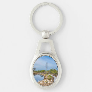 Wooden trail over swamp in Estonia Key Ring