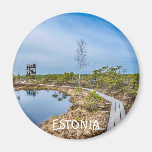Wooden trail over swamp in Estonia Magnet