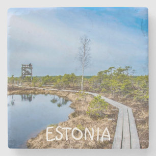 Wooden trail over swamp in Estonia Stone Coaster