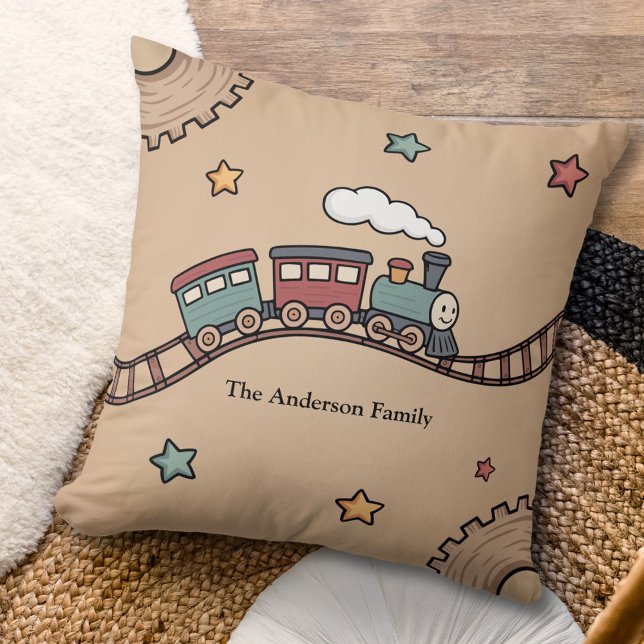 Wooden Train Cushion (Wooden Train Pillow)