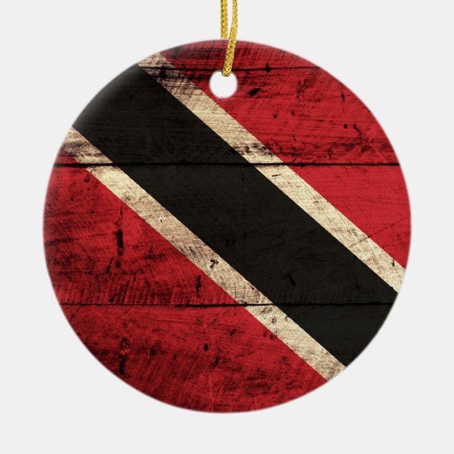 Wooden Trinidad and Tobago Flag Ceramic Tree Decoration (Front)
