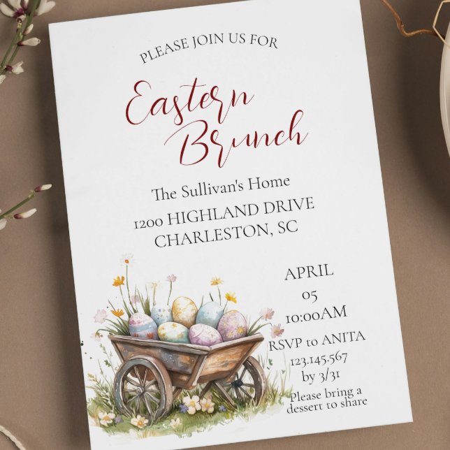 Wooden Trolley With Eggs Easter Brunch Invitation (Creator Uploaded)
