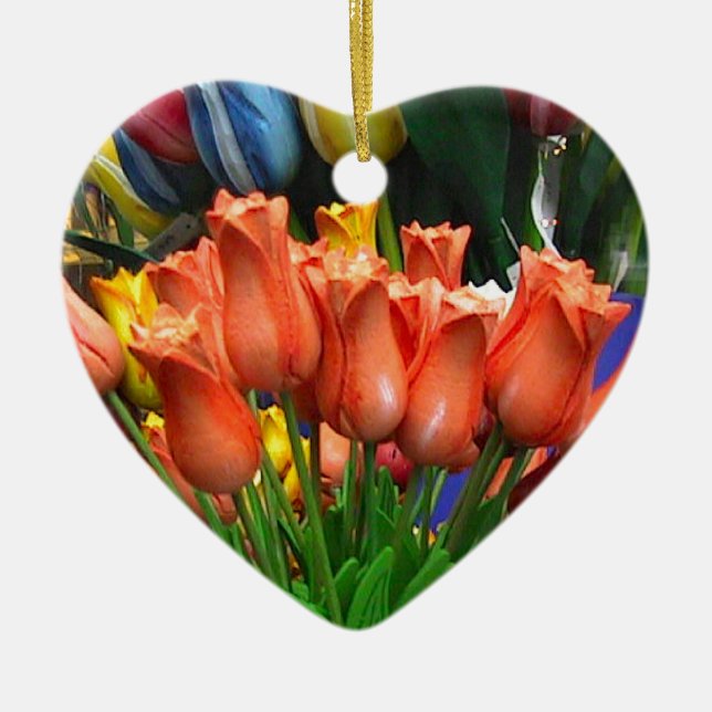 Wooden tulips from Amsterdam Ceramic Tree Decoration (Front)