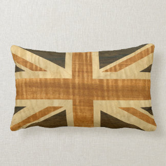 Wooden Union Jack UK Flag Lumbar Cushion