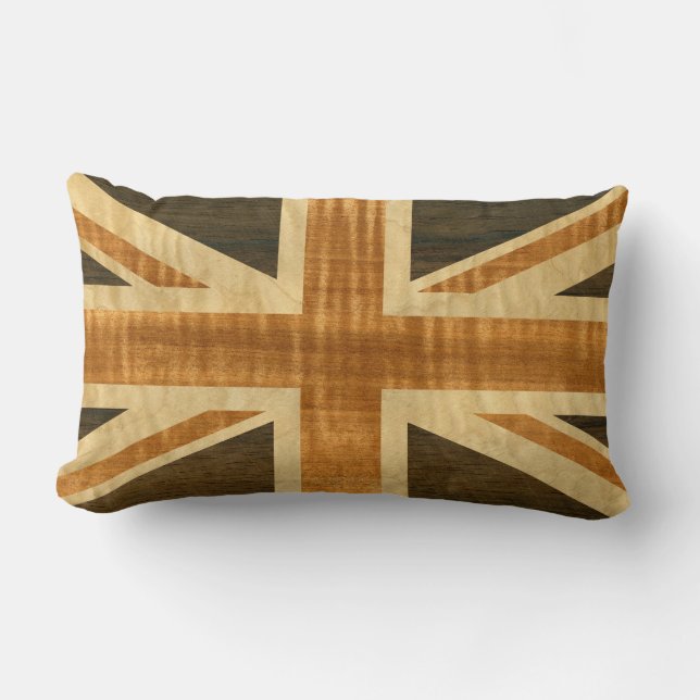 Wooden Union Jack UK Flag Lumbar Cushion (Front)