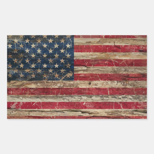 Wooden Vintage American Flag Rectangular Sticker (Front)
