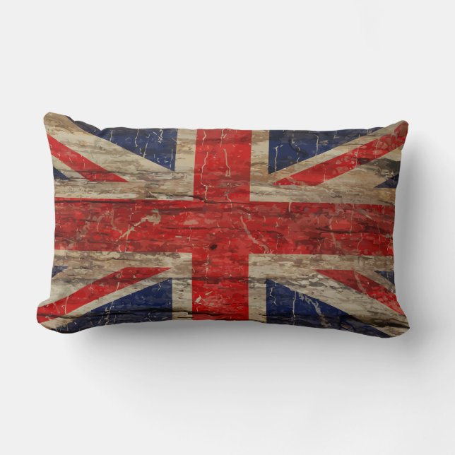 Wooden Vintage Union Jack Flag Lumbar Cushion (Front)