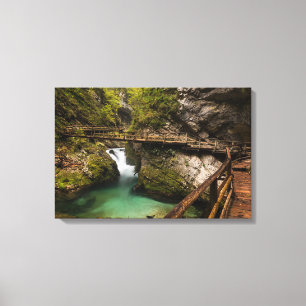 Wooden walkway through Vintgar Gorge canyon Canvas Print