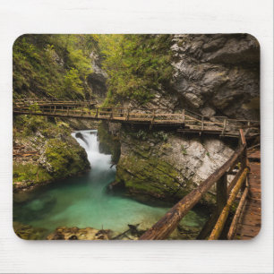 Wooden walkway through Vintgar Gorge canyon Mouse Pad