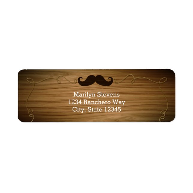 Wooden Western Rope Moustache Party Address Labels (Front)
