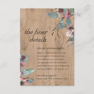 Wooden Wild Pink Eucalyptus Floral Wedding Detail  Enclosure Card