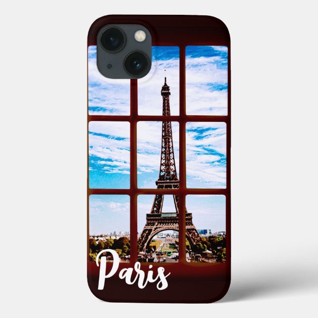 Wooden window with view on Eiffel tower, Paris Case-Mate iPhone Case (Back)