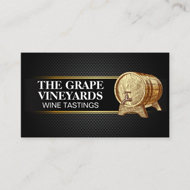 Wooden Wine Barrel | Black Carbon Fibre Pattern Business Card (Front)