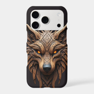 Wooden Wolf Art Carving with Geometric Patterns